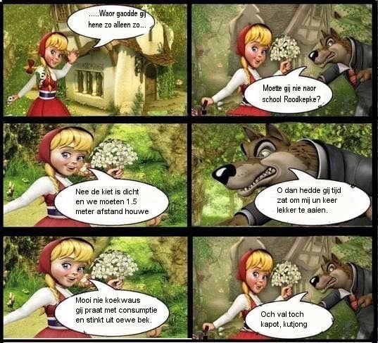 Roodkepke op weg naar school